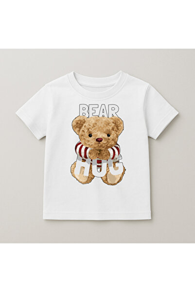 SVART WEAR تي شيرت قطني بأكمام قصيرة وياقة دائرية مطبوع عليه دب للأطفال والمر...
