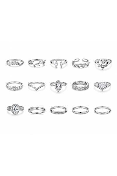 Nevara Luxurious 15-Piece Women's Ring Set with Stylish Designs – Multi-Shape...