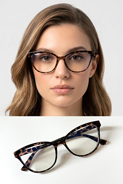 LUNE EYEWEAR KATİE CAT EYE LEOPAR MAVİ IŞIK KORUMALI ŞEFFAF GÖZLÜK