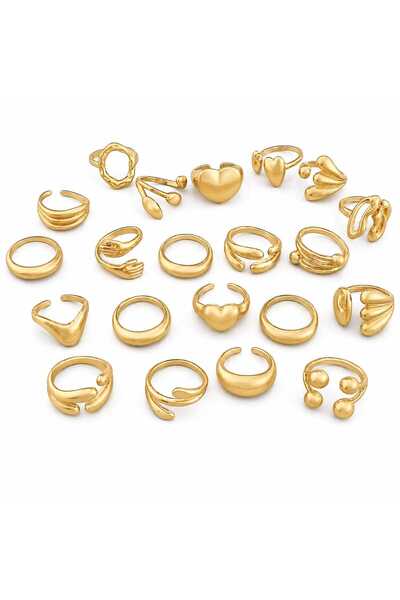 Nevara Women's 10-Piece Gold Ring Set with Trendy Mixed Designs - Open Rings ...