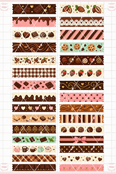 Mimu Art Studio Çikolata Temalı Washi Tape Seti Estetik Etiket Defter Günlük ...