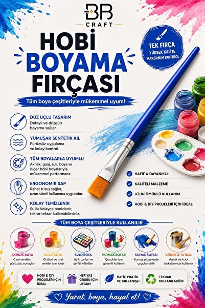 BB Craft Düz Uç Hobi Boyama Fırçası – Akrilik, Guaj, Sulu Boya ve Hobi Boyala...
