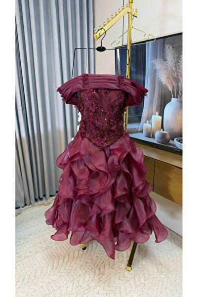 To Be Two Tone Dress Red and Flesh Color for Girls Evening Party