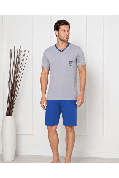 embody Men’s Short-Sleeved Cotton Pyjamas, Summer Set, grey top and shorts 1060