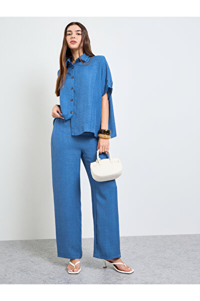 Amirah By Styli Blue Relaxed Fit Shirt and Trouser Modest Set