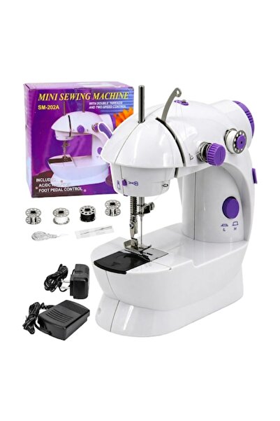 LEAN Mini mașină de cusut portabilă cu iluminare LED, 2 moduri, accesorii, pe...