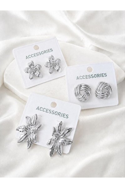 İlraysa 3 Pairs Earrings Set Floral Leaf Earrings