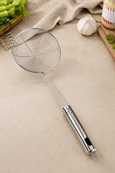 KHAKMA Stainless Steel Colander with Long Handle |   Frying Strainer Wire Col...