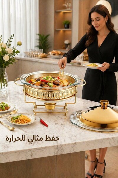 Generic طقم تسخين طعام من الستانلس ستيل، طبق تسخين بوفيه للحفلات والمناسبات، ...