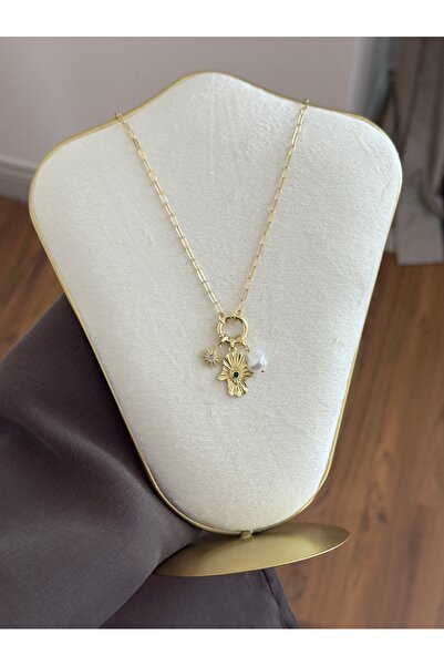 kems jewels Fatma Ana Detaylı Charm Model Çelik Kolye