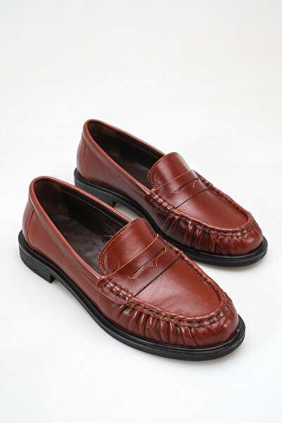 Ayakkabı Delisiyim Burgundy Genuine Leather Women's Loafer Shoes Non-Slip Sol...