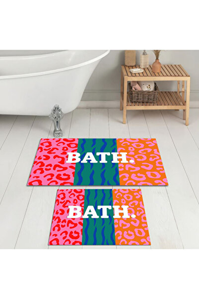 Evimle Dijital Baskı Banyo Paspası Kaymaz Yıkanabilir (60X100)+(50X60)