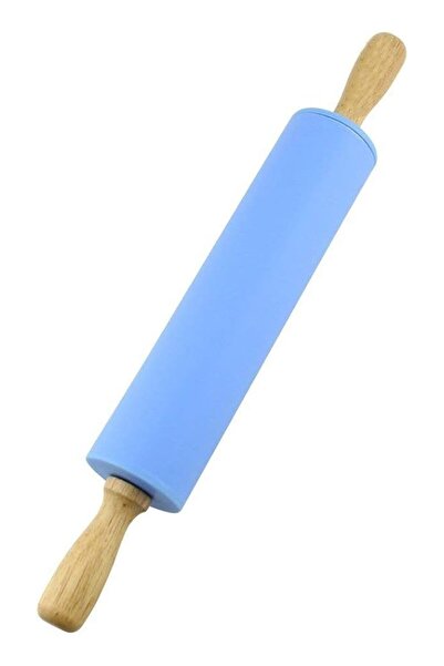 The Bros Silicone Rolling Pin Non Stick Surface Wooden Handle 1.97X15.15 (Blue)