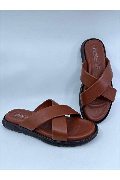 Papuccu Taba Men's Genuine Leather Slippers