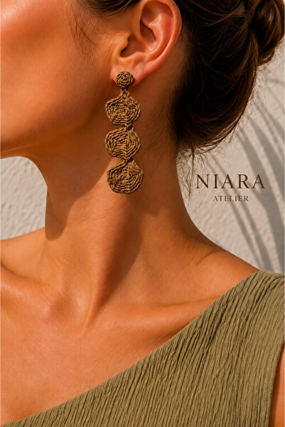 NIARA ATELIER Uzun Sallantılı Hasır Küpe