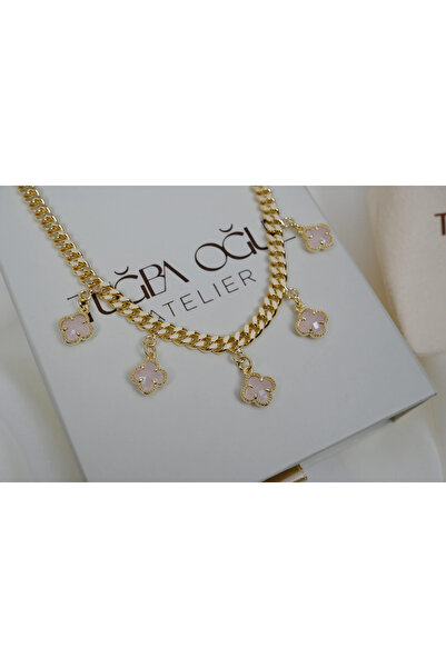 ATELİER TUĞBA Kol436 Yonca Figure Thick Chain Necklace with Pendant
