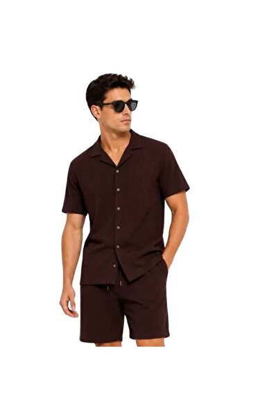 Barinoska Men's Summer Crepe Fabric Short Sleeve Shirt Elastic Pocket Shorts ...