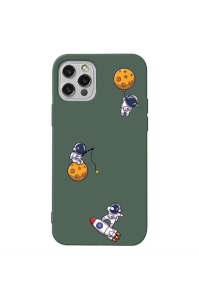 Other Apple iPhone 13 Pro Cute astronauts Dark Green Colored Silicone TPU Θήκη