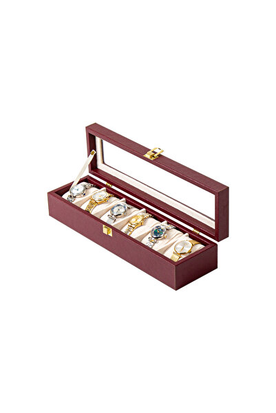 Güner Ofis 6-Piece Leather Watch Box with Glass Lid – Watch Storage and Colle...