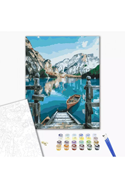 MC Micostore Set pictura pe numere 30x40cm, Brushme - Barca pe lacul Braies -...