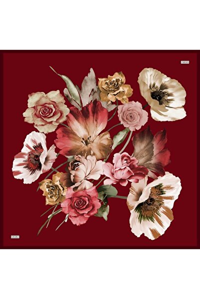 Levidor Burgundy rose pattern twill silk scarf