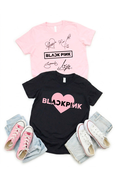 STİL-X طقم تي شيرت مطبوع عليه BLACK PINK مكون من قطعتين للفتيات، مصنوع من قما...
