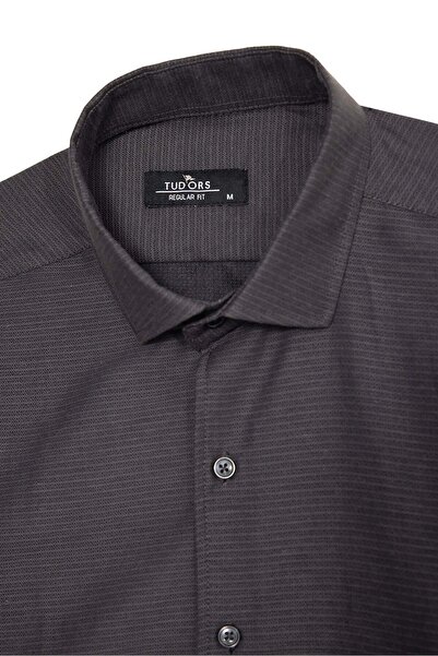 Tudors Men's Regular Fit Classic Cut Cotton Easy-Iron Dobby Smoked Shirt