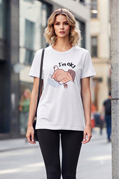KOZİA OUTDOORS Women's Im.Ok Printed Crew Neck Oversized Combed Cotton T-Shirt