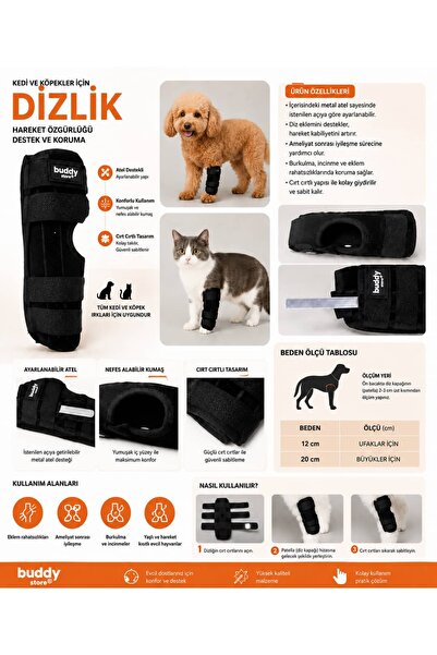 Buddy Store Kedi Köpek Dizlik | Arka ve Ön Bacak Destekleyici Ortopedik Diz K...