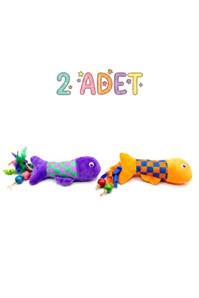 Tasma Market 2 Pieces of Fish Cat Toy - Furry Beaded Biting and Scratching To...