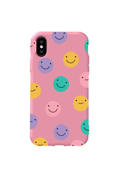 Other Apple iPhone Xs Colorful smiles Pink Colored Silicone TPU Θήκη
