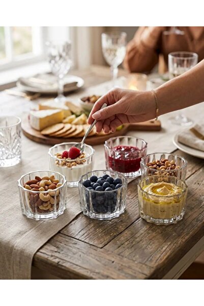 LeylArt Herdem 6-Piece Crystal Glass Bowl Set, Sauce Bowl, Snack Bowl, Fruit Bowl, Jam Bowl, Ice Cream Bowl, Presentation Set