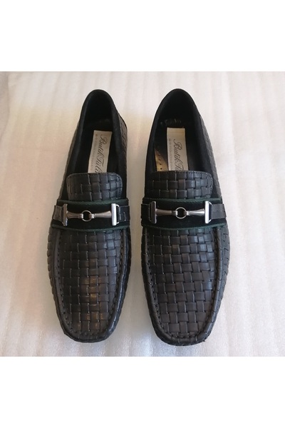 Butik Tülin حذاء رجالي من جلد البقر الأصلي باللون الأسود مع حزام مطبوع ومشبك،...