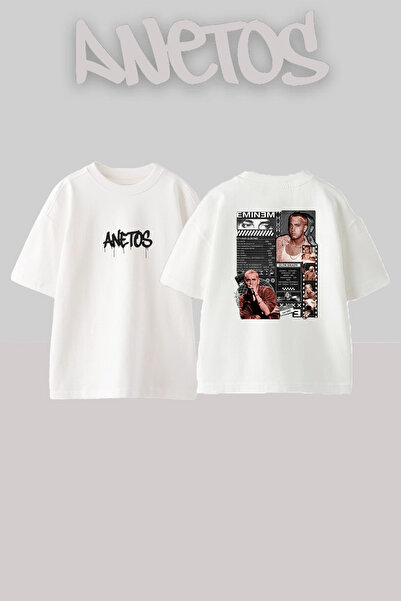 Anetos Eminem Slim Shady_5 Σχέδιο με στάμπα Unisex Oversize Λευκό T-shirt