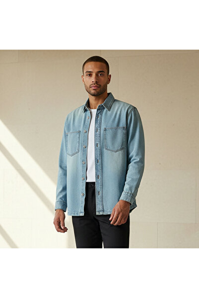 DMN Men Regular Fit Collared Denim Long Sleeves Shirt