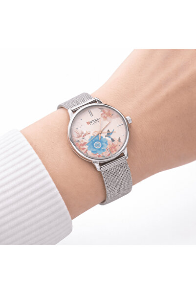 Curren Blanche Floral Women’s Watch Silver Mesh Strap Elegant