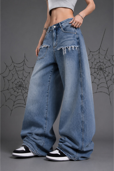 DEEFWEAR Pantaloni blugi largi Y2k cu aspect uzat