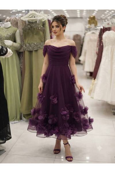 Pyramid masterpieces "Orchid Flower" Purple Evening Dress with Embossed Flora...