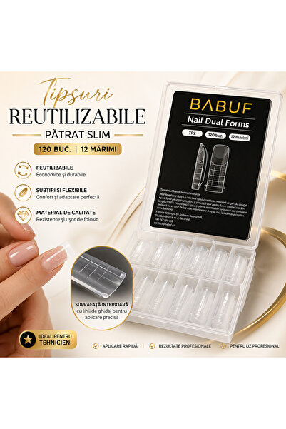 BABUF Tipsuri reutilizabile Patrat SLIM, transparente, 120 buc.