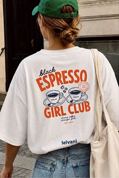 LELVANİ Women's Esperesso Girl Club Printed Crew Neck T-Shirt