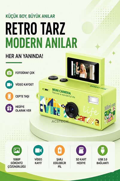 ACSTECH Mini Dijital Fotoğraf Makinesi | 1080P Full HD | 48 MP | Dönebilir Ek...