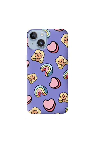 Other Apple iPhone 14 Girl rainbow and hearts Purple Colored Silicone TPU Θήκη