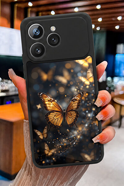 TECNO Spark 40 Uyumlu Altın Kelebek Işıltısı Desenli Parlak Baskılı Kamera Ko...
