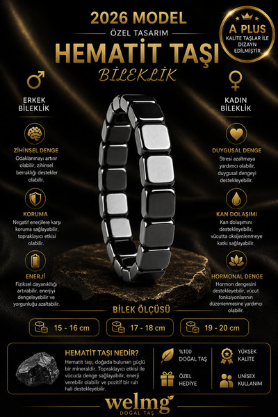 welmg Hematite Bracelet - Square Hematite Bracelet - Elegant Slim Model