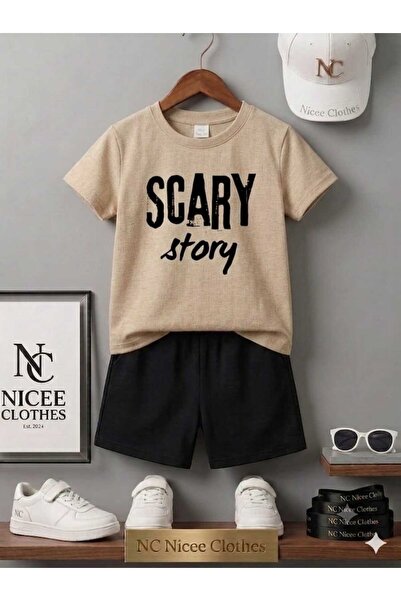 NC Nicee Clothes Summer Children's T-Shirt Shorts Unisex (Scary Store Printed)
