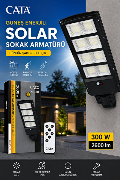 Cata Solar LED Sokak Aydınlatma Armatürü - CT-4642 - Sensörlü Kumandalı - 300...