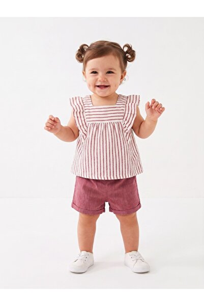 Kids Kingdom Cotton Soft Lycra Striped Cotton Baby Girl 2-Piece Shorts Set