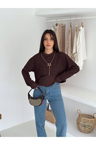 Jöns Butik Women's Crop Knitwear Sweater & Blouse Set – Textured Long Sleeve ...