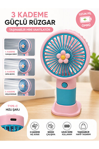 Genel Markalar 3 Kademeli Type-C Şarjlı El Vantilatörü Mini Turbo Fan Taşınab...