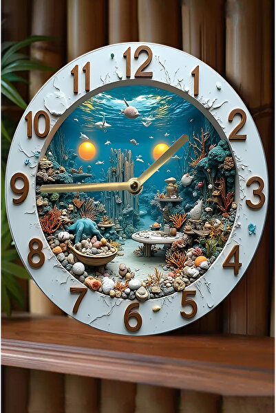 SHELİFE Silent Round Wooden Wall Clock, Quartz Movement 3D Look 2D Clock Sdw095